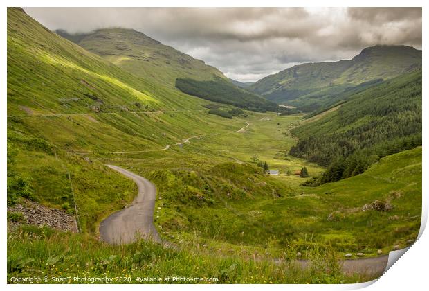 A view down a Scottish highland glen from the 'Res Print by SnapT Photography