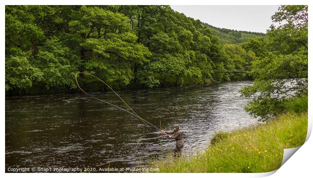 An fisherman salmon fly fishing on the River Orchy Print by SnapT Photography