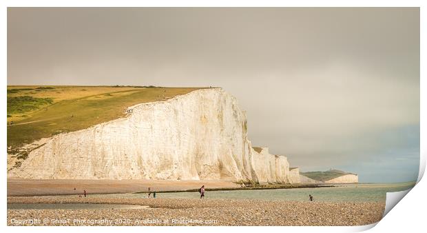 Dramatic white cliffs and beach at Cuckmere Haven, Print by SnapT Photography