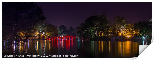 Red Huc Bridge and Ngoc Son Temple at Hoàn Kiếm Lake, Hanoi, Vietnam. Print by SnapT Photography