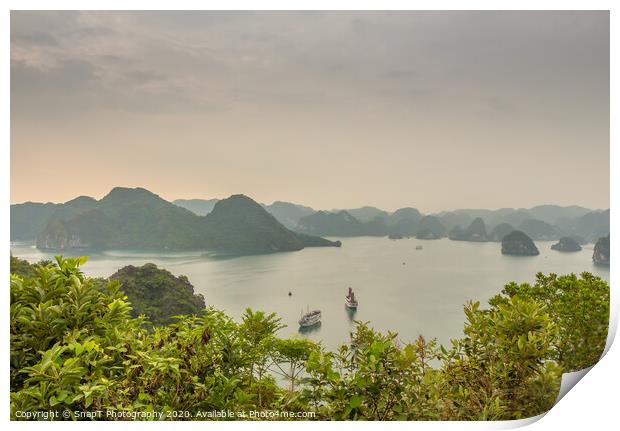Beautiful early morning view over the islands of Ha Long Bay, Vietnam Print by SnapT Photography