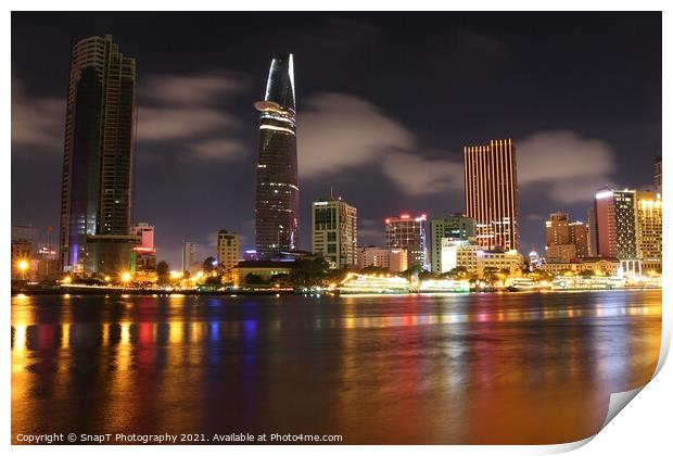Long exposure and reflection of the Ho Chi Minh City skyline at night Print by SnapT Photography