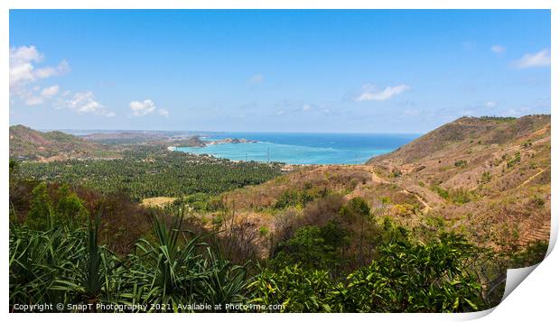 A view over Baturiti and Kuta Beach, Lombok Indonesia Print by SnapT Photography