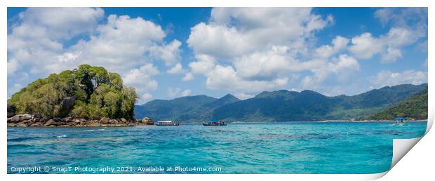 The blue turquoise waters off Palua Rengis, Tiomen Island, Malaysia Print by SnapT Photography