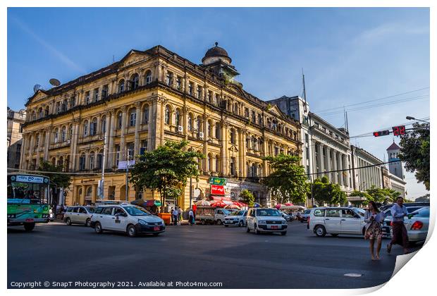 Lokanant Galleries Colonial Building on Pansodan Street in central Yangon Print by SnapT Photography
