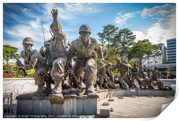 Statue of South Korean war soldiers at the War Memorial of Korea Museum, Seoul Print by SnapT Photography