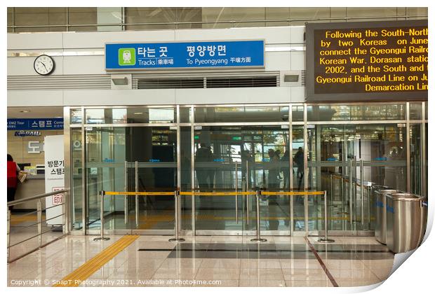 The train line to North Korea at the Dorasan Station at the South Korean DMZ Print by SnapT Photography