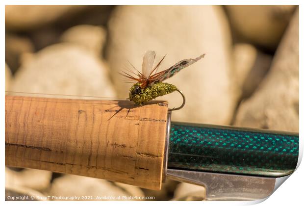 A macro shot of an artificial cicada fly for fishing for trout Print by SnapT Photography