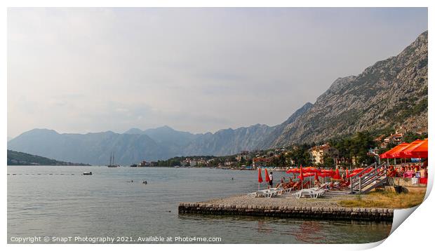 A view from the shore of Kotor Bay, by the old town on the Gulf of Kotor Print by SnapT Photography