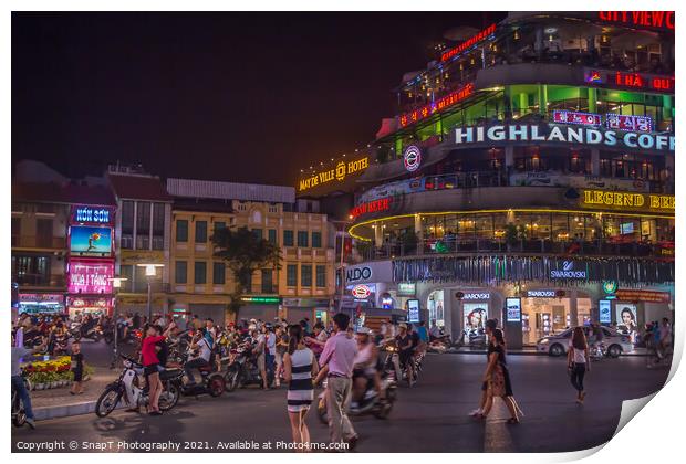 People gathering at Dong Kinh Nghia Thuc Square at night, Hanoi Print by SnapT Photography