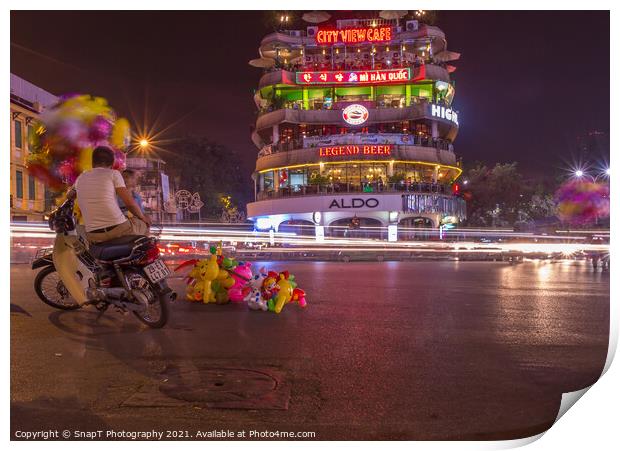 Long exposure of a balloon sellar at Dong Kinh Nghia Thuc Square, Hanoi Print by SnapT Photography