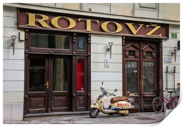 Rotovz or City Hall in Mestni Trg, with a Vespa parked outside, east Ljubljana Print by SnapT Photography