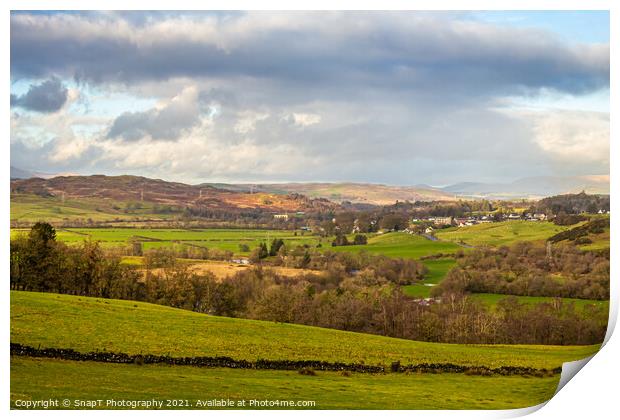 A view of the Ken valley landscape in the Glenkens, with Dalry in the distance Print by SnapT Photography