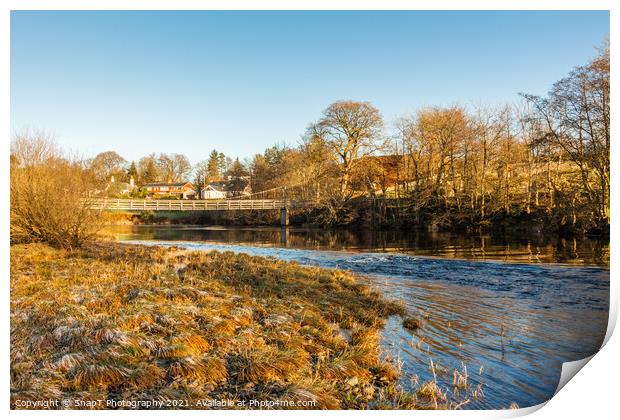 Winter scene on a scottish River, the Water of Ken, with a suspension bridge Print by SnapT Photography