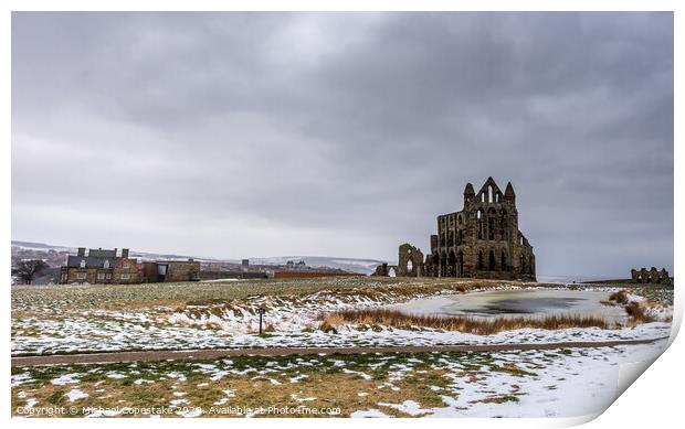 Whitby Abbey in the Snow  Print by Michael Copestake