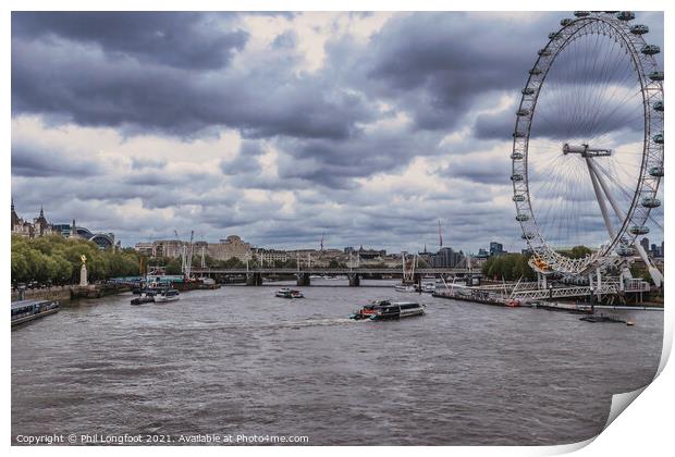 A cloudy day on the River Thames London Print by Phil Longfoot