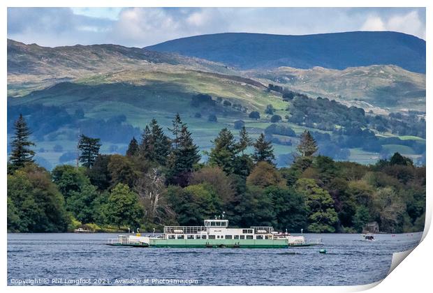 Cable pulled boat on Lake Windermere Print by Phil Longfoot