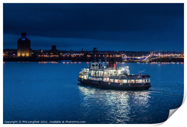 Ferry cross the Mersey at dusk Print by Phil Longfoot