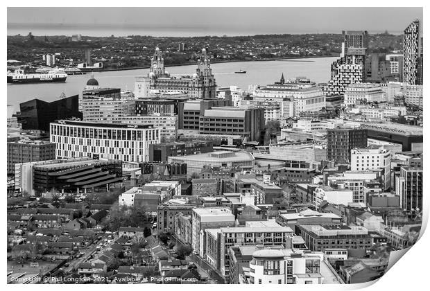 Liverpool City Centre from the tower of Cathedral Print by Phil Longfoot