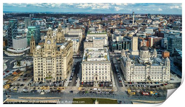 View of Liverpool Cityscape from River Mersey Print by Phil Longfoot