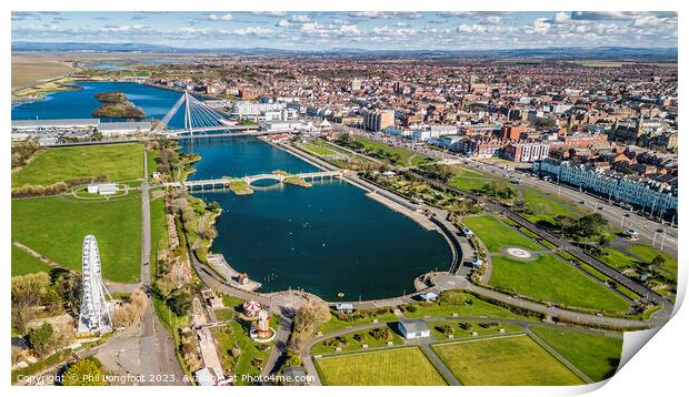 Southport Marine Lake and Townscape. Print by Phil Longfoot
