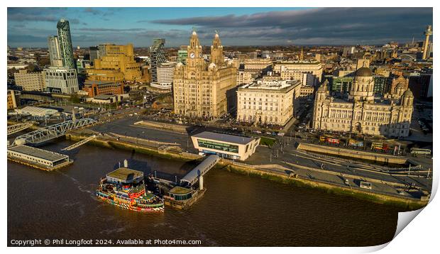 Liverpool Waterfront and Mersey Ferry at Golden Ho Print by Phil Longfoot