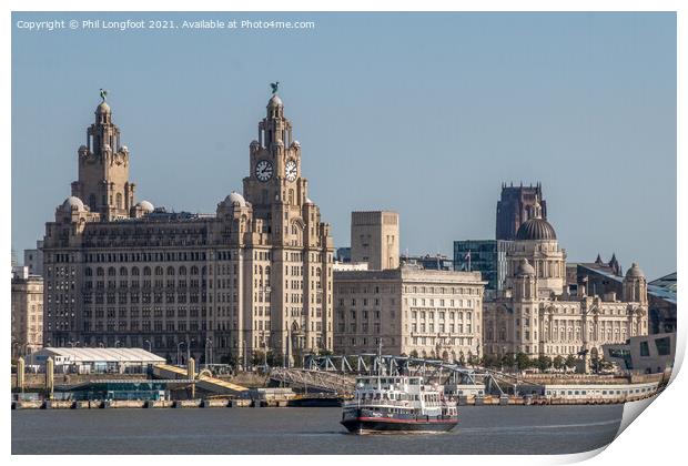 Mersey Ferry with the famous Liverpool Waterfront  Print by Phil Longfoot