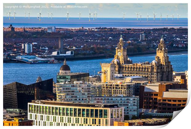 Liverpool City Centre and Wirral from roof of Cathedral  Print by Phil Longfoot