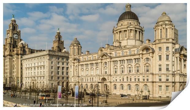 Liverpool Famous Waterfront Buildings Print by Phil Longfoot