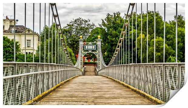 Old suspension bridge over River Dee.  Print by Phil Longfoot