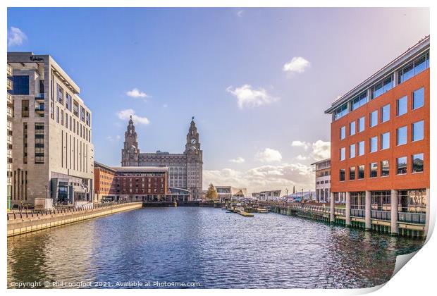 Princes Dock Liverpool looking towards Royal Liver Building Print by Phil Longfoot