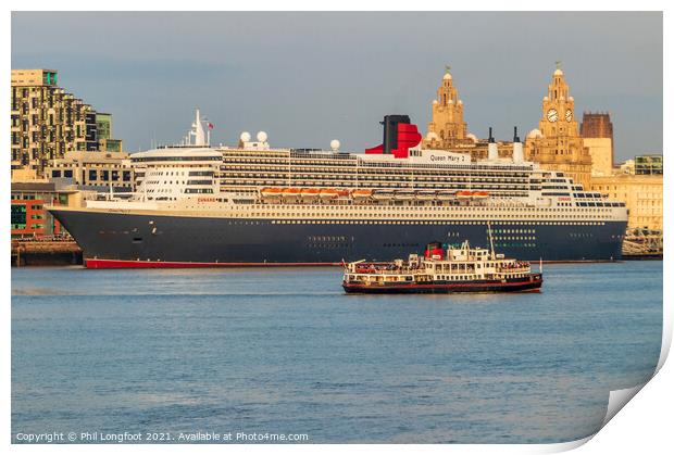 Queen Mary 2 berthed at Liverpool Famous Waterfront  Print by Phil Longfoot