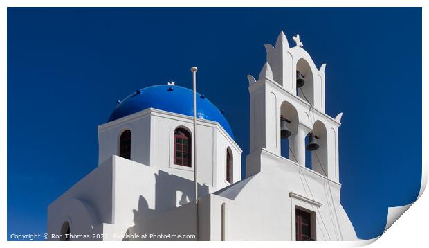 Santorini Church Dome and Bell Tower. Print by Ron Thomas