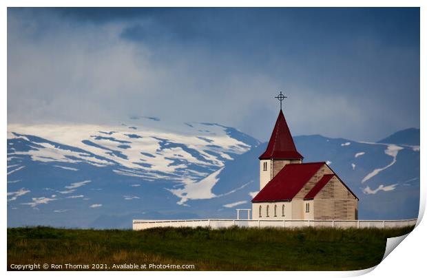 Icelandic Church in Landscape. Print by Ron Thomas