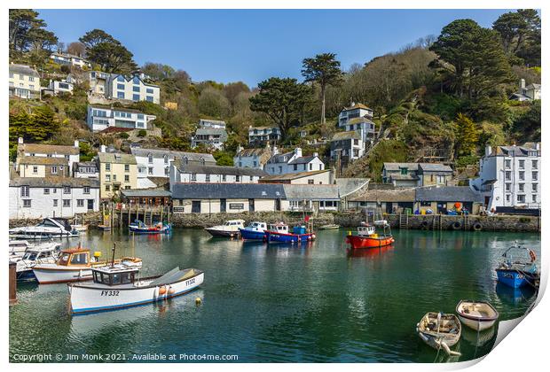 The inner harbour at Polperro in Cornwall Print by Jim Monk