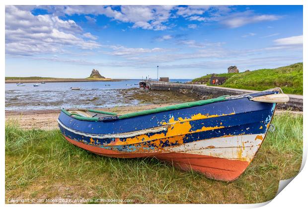 Old boat at Holy Island Print by Jim Monk