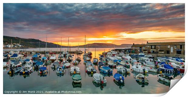  Sunrise at Lyme Regis Harbour Print by Jim Monk