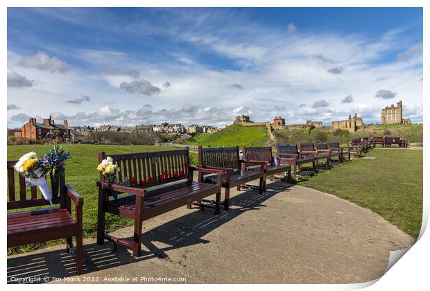 Tynemouth Memorial Benches Print by Jim Monk