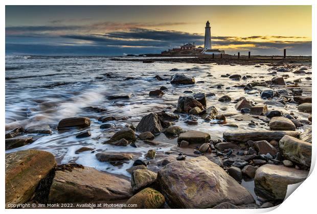 St Mary's Lighthouse Sunrise Print by Jim Monk