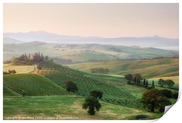 Morning Light Over Podere Belvedere, Tuscany Print by Jim Monk