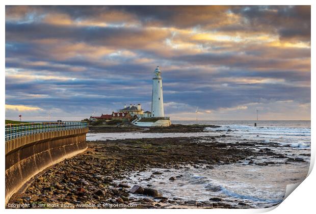 St Mary's Island and Lighthouse Print by Jim Monk