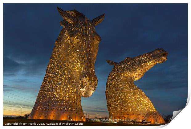 Sunset at The Kelpies Print by Jim Monk