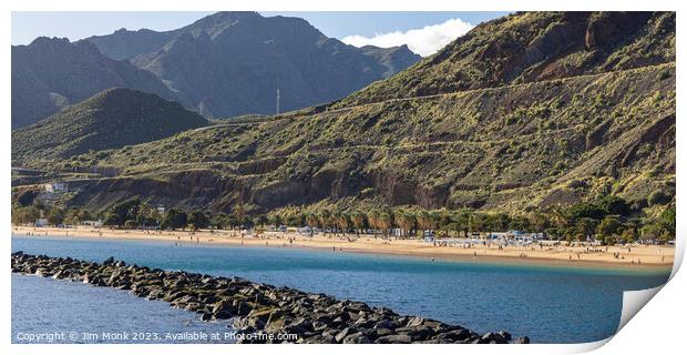 Breakwater and Beach at Playa de Las Teresitas, Tenerife Print by Jim Monk