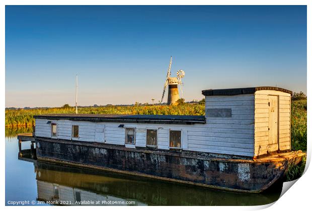 River Thurne Houseboat, Norfolk Broads Print by Jim Monk