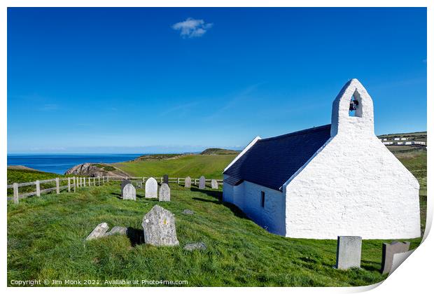 The Church of the Holy Cross, Mwnt Print by Jim Monk