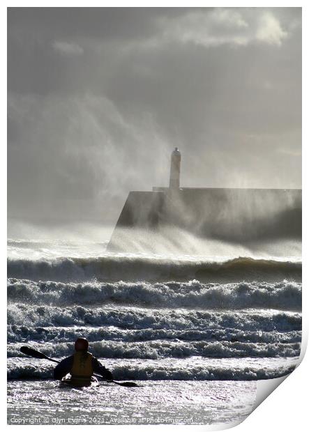 Watching the waves. Print by Glyn Evans