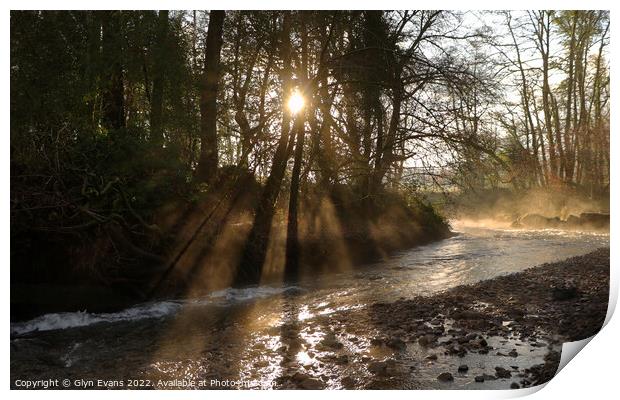 Sunrays across the river. Print by Glyn Evans