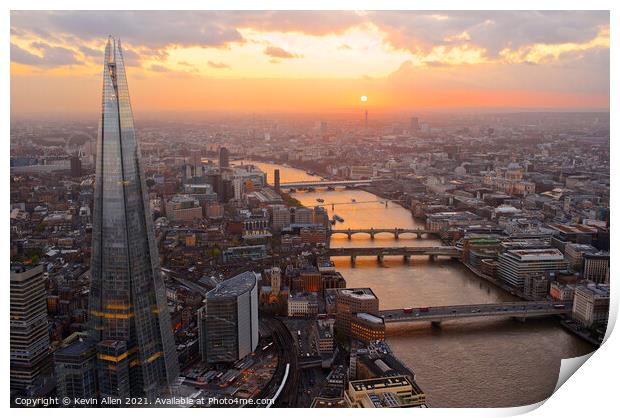 London  Sunset over the Thames Print by Kevin Allen