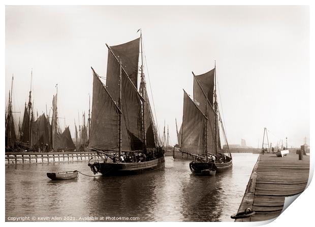 Fishing Smacks leaving Lowestoft Harbour early 190 Print by Kevin Allen