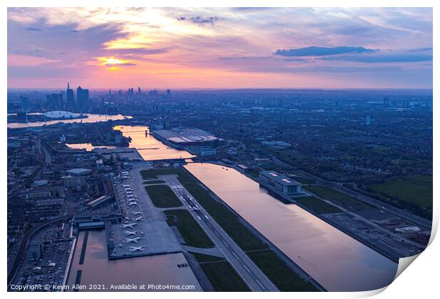 Sunset over City Airport, London. Print by Kevin Allen